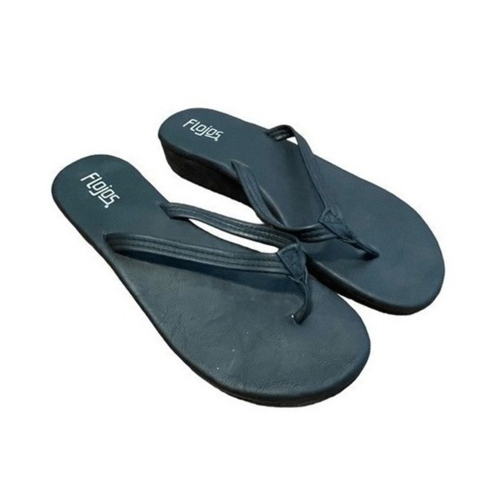 Flojos Wedge Flip Flop Sandals Black Leather Arch Support Slip-On Slide 10 - Picture 1 of 6